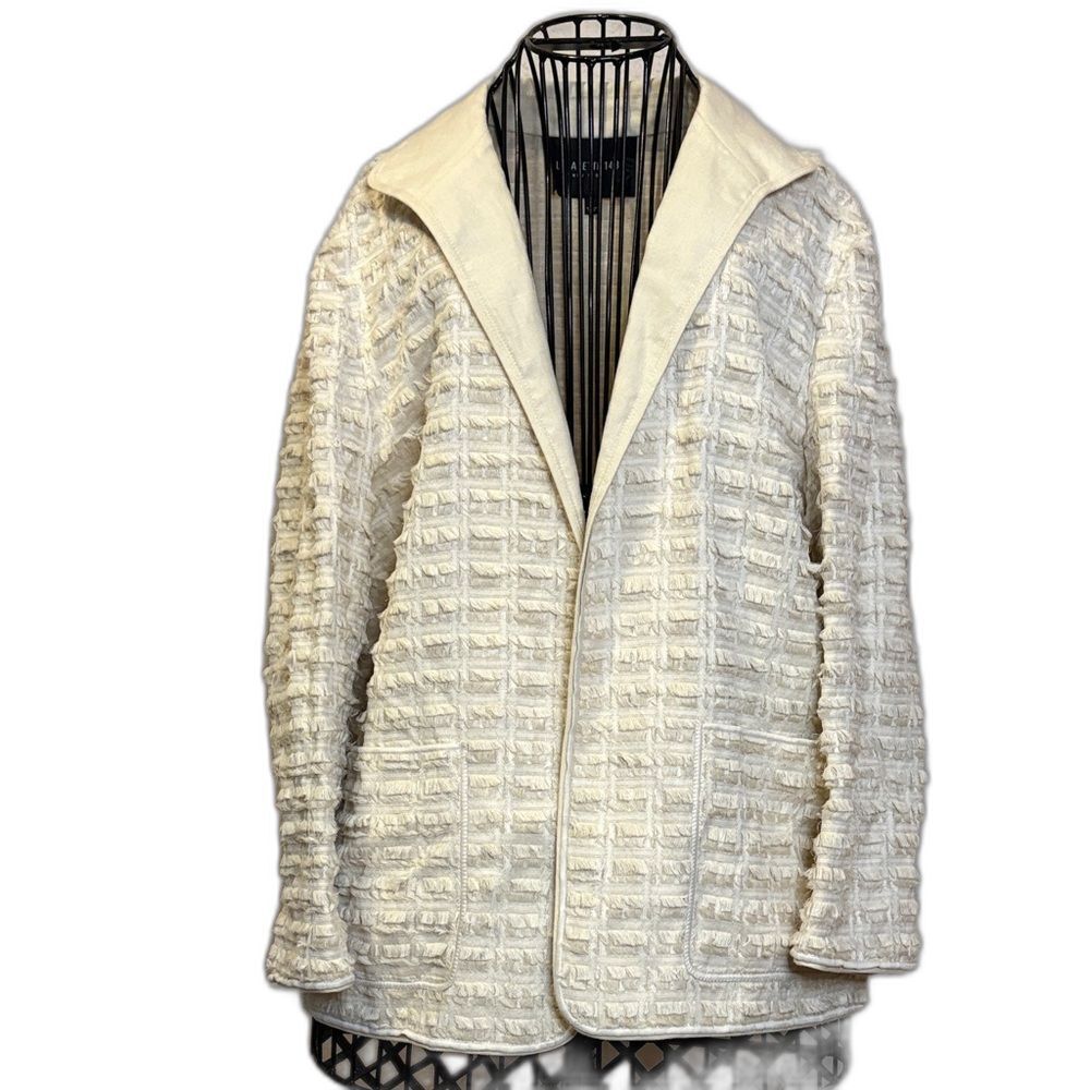 Lafayette 148 Ramira Fringe Cream Linen Cotton Lightweight Blazer